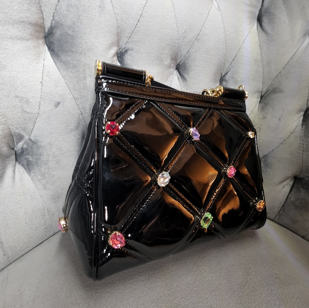 Dolce and Gabbana Small Patent leather Sicily bag with Rhinestones - Picture 12 of 16